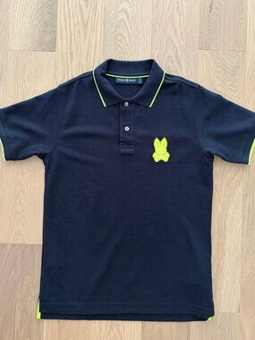 Psycho Bunny Boys Polo Navy Neon Green Size 14–16